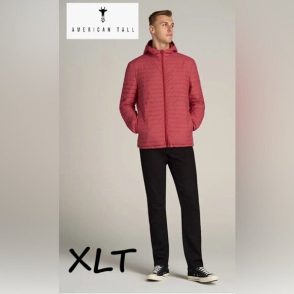 American Tall - Men's Packable Puffer Jacket - Red Space Dye. Size: XLT. (1710) - Picture 1 of 14